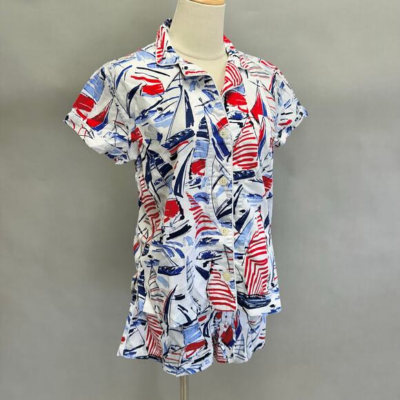 Lauren Ralph Lauren sailboat cotton short sleeve top/shorts pajama set Medium - Picture 2 of 15